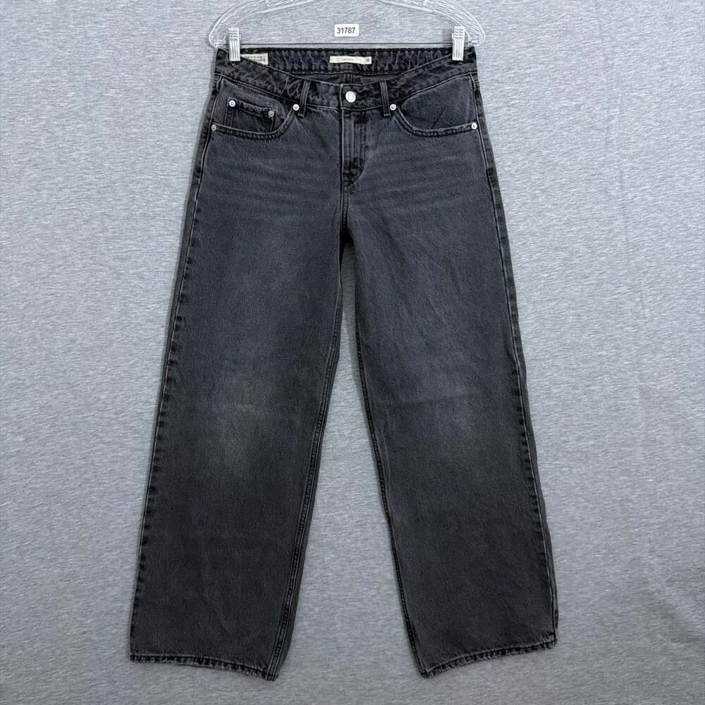 Levis Premium Womens 28x30 Low Rise Loose Wide Leg Washed Black Jeans